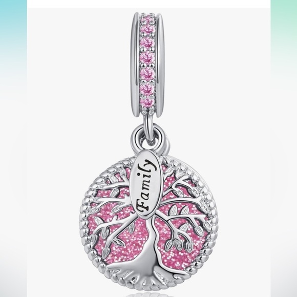 Pink and silver family tree charm that fits all Pandora bracelets - Picture 2 of 3